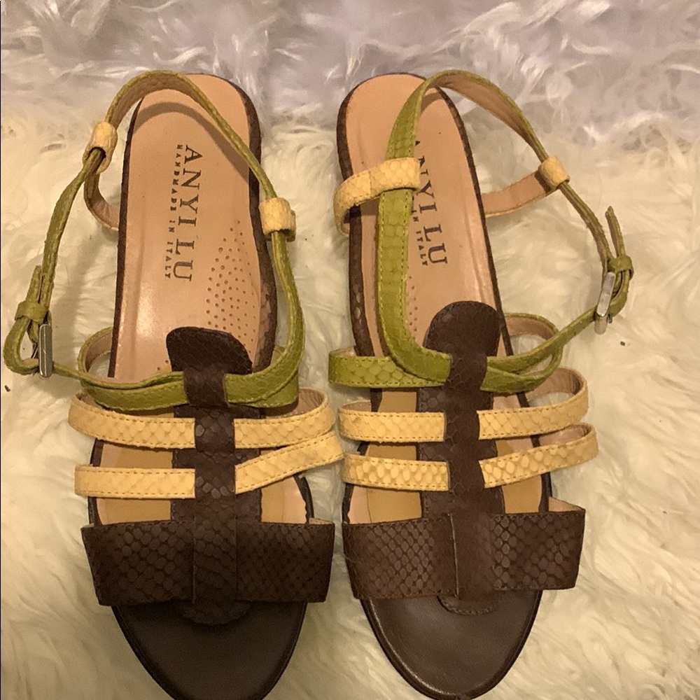 Anyi Lu Brown and Yellow Multi-Strap Sandals
